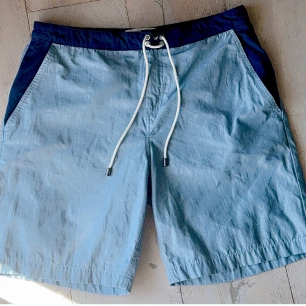 Solid & Striped Large chambray & Navy Blue 7" Inseam Board Shorts swim NWOT